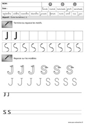 Lettres J,S, - Crochets : 3eme Maternelle - Cycle Fondamental - PDF à imprimer
