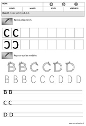 Lettres B,C, D - Demie - courbe : 2eme Maternelle - Cycle Fondamental - PDF à imprimer