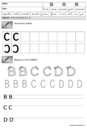 Lettres B,C, D - Demie - courbe : 3eme Maternelle - Cycle Fondamental - PDF à imprimer