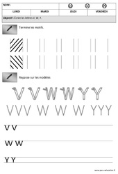 Lettres V,W, Y - Obliques : 2eme Maternelle - Cycle Fondamental - PDF à imprimer