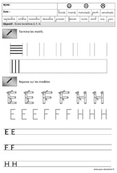 Lettres E, F, H - Vertical - Horizontal : 3eme Maternelle - Cycle Fondamental - PDF à imprimer
