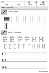 Lettres E, F, H - Vertical - Horizontal : 2eme Maternelle - Cycle Fondamental - PDF à imprimer