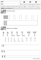 Lettres I, L, T - Vertical - Horizontal : 3eme Maternelle - Cycle Fondamental - PDF à imprimer