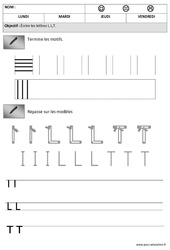 Lettres I, L, T - Vertical - Horizontal : 2eme Maternelle - Cycle Fondamental - PDF à imprimer