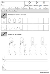 Lettres h - k - l - b - Boucles endroit - Lettres cursives : 3eme Maternelle - Cycle Fondamental - PDF à imprimer