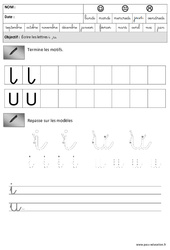 Lettres i - u - t - Crochet - Lettres cursives : 3eme Maternelle - Cycle Fondamental - PDF à imprimer