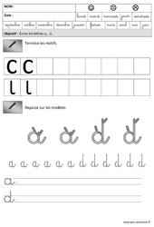 Lettres rondes - A - D - C - X - E - O - Q - G Maternelle - Lettres cursives : 3eme Maternelle - Cycle Fondamental - PDF à imprimer