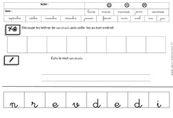 Vendredi - Jours de la semaine - Ecriture cursive : 3eme Maternelle - Cycle Fondamental - PDF à imprimer