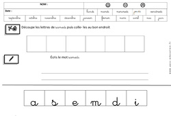 Samedi - Jours de la semaine - Ecriture cursive : 3eme Maternelle - Cycle Fondamental - PDF à imprimer