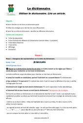 Lire un article - Dictionnaire - Fiche de préparation : 4eme Primaire - PDF à imprimer