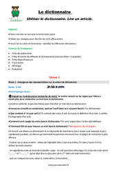 Lire un article - Dictionnaire - Séquence - Fiche de préparation : 4eme Primaire - PDF à imprimer