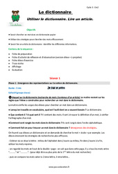Lire un article - Dictionnaire - Séquence - Fiche de préparation : 5eme Primaire - PDF à imprimer