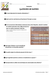 La fonction de nutrition - Examen Evaluation - Bilan : 6eme Primaire - PDF à imprimer
