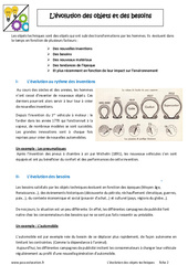 Evolutions des objets et de leur besoin - Cours : 6eme Primaire - PDF à imprimer