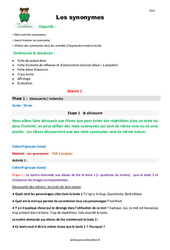 Synonymes - Séquence - Fiche de préparation : 4eme Primaire - PDF à imprimer