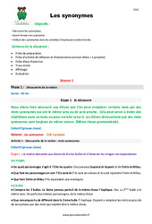 Séquence - Fiche de préparation Synonymes - Séquence - Fiche de préparation : 5eme Primaire - PDF à imprimer