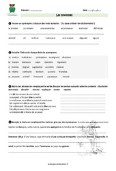 Synonymes - Exercices avec les corrections : 5eme Primaire - PDF à imprimer