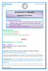 Lire l'heure - Séquence - Fiche de préparation : 2eme Primaire - PDF à imprimer