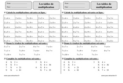 Tables de multiplication - Exercices corrigés - Calcul - Mathématiques : 3eme Primaire - PDF à imprimer