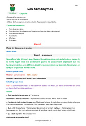 Homonymes - Fiche de préparation : 4eme Primaire - PDF à imprimer