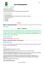 Homonymes - Séquence - Fiche de préparation : 4eme Primaire - PDF à imprimer