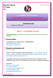 Séquence - Fiche de préparation Harcèlement - Maltraitance - Séquence - Fiche de préparation : 3eme Primaire - PDF à imprimer