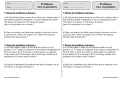 Aire et périmètre - Problèmes - Exercices corrigés - Mathématiques : 3eme Primaire - PDF à imprimer