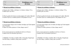 Division - Problèmes - Exercices corrigés - Mathématiques : 3eme Primaire - PDF à imprimer
