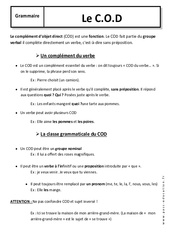 C.O.D - Cours - Exercices corrigés - Fonctions grammaticales - Grammaire : 6eme Primaire