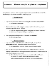 Phrase simple - Phrase complexe - Cours : 6eme Primaire - PDF à imprimer