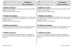 Problèmes liés aux mesures - Exercices corrigés - Mathématiques : 3eme Primaire - PDF à imprimer