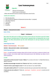 Séquence - Fiche de préparation Homonymes - Séquence - Fiche de préparation : 5eme Primaire - PDF à imprimer