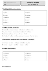 Pluriel des noms  en - eu, - eau, - au - Exercices corrigés - Orthographe : 4eme Primaire - PDF à imprimer