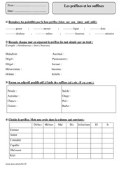 Préfixes - Suffixes - Exercices corrigés - Vocabulaire : 4eme Primaire - PDF à imprimer