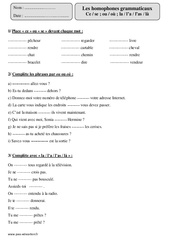Homophones grammaticaux Ce - se, ou - où, la - l’a - l’as - là - Exercices corrigés - Orthographe : 4eme Primaire - PDF à imprimer
