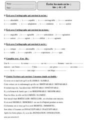 Mots en in im ir il - Exercices corrigés - Orthographe : 4eme Primaire - PDF à imprimer
