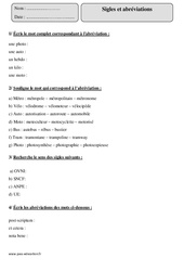 Sigles - Abréviations - Exercices corrigés - Vocabulaire : 4eme Primaire - PDF à imprimer