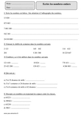 Lire et écrire les nombres entiers - Exercices corrigés - Numération - Mathématiques : 5eme Primaire - PDF à imprimer