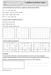Addition des nombres entiers - Exercices corrigés - Calcul - Mathématiques : 5eme Primaire - PDF à imprimer