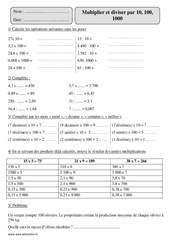 Multiplier ou diviser  par 10, 100, 1000 - Exercices corrigés - Calcul - Mathématiques : 5eme Primaire - PDF à imprimer