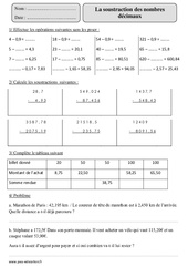 Soustraction des nombres décimaux - Exercices corrigés - Calcul - Mathématiques : 5eme Primaire - PDF à imprimer