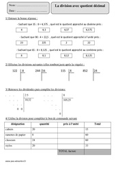 Division avec quotient décimal - Exercices corrigés - Calcul - Mathématiques : 5eme Primaire - PDF à imprimer