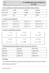 Multiplication d'un décimal par un entier - Exercices corrigés - Calcul - Mathématiques : 5eme Primaire - PDF à imprimer