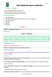 Séquence - Fiche de préparation Mots de sens contraire - Séquence - Fiche de préparation : 5eme Primaire - PDF à imprimer
