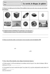 Cercle - Disque - Sphère - Exercices corrigés - Géométrie - Mathématiques : 5eme Primaire - PDF à imprimer
