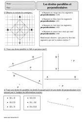 Droites parallèles - Droites perpendiculaires - Exercices corrigés - Géométrie - Mathématiques : 5eme Primaire - PDF à imprimer