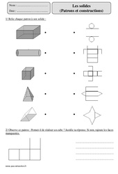 Solides - Patrons - Constructions - Exercices corrigés - Géométrie - Mathématiques : 5eme Primaire - PDF à imprimer