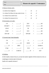 Mesures de capacité - Contenances - Exercices corrigés - Mesures et Grandeurs - Mathématiques : 5eme Primaire - PDF à imprimer