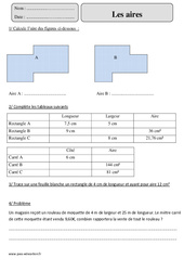 Aires - Exercices corrigés - Mesures et Grandeurs - Mathématiques : 5eme Primaire - PDF à imprimer