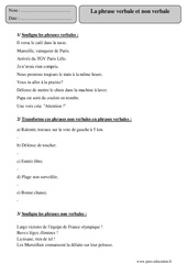 Phrase verbale et non verbale - Exercices corrigés - Grammaire - Français : 5eme Primaire - PDF à imprimer